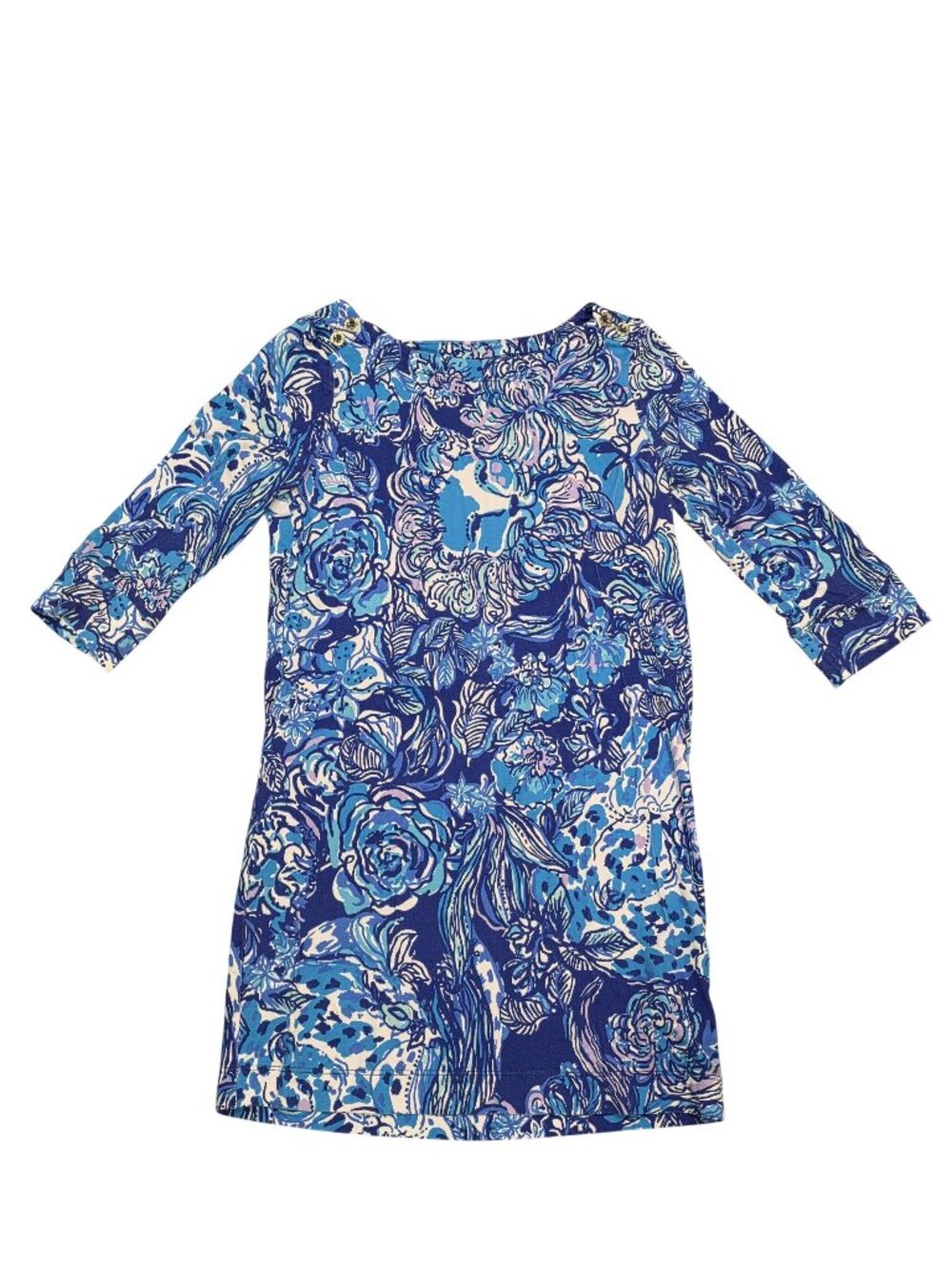 Lilly Pulitzer Girls Blue Floral Tunic Dress 3/4 Sleeves Size M (6-7)